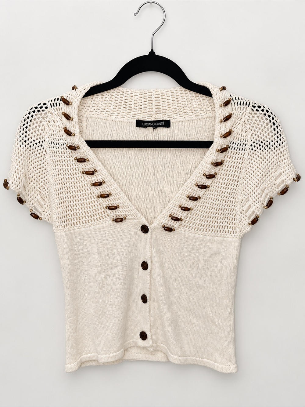 Luciano Dante Women’s XS Ivory Crochet Knit Beaded Cardigan Top